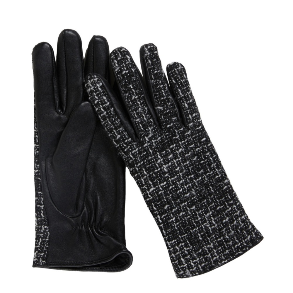 Badgley Mischka Wool Tweed Gloves with Leather Backing